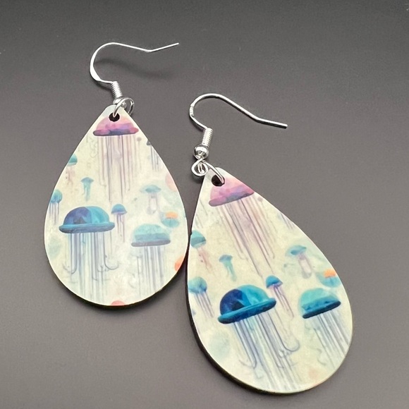 Jellyfish Patterned Teardrop Shaped Earrings - Picture 2 of 2